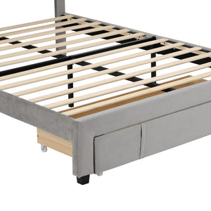 HomeRoots Gray Tufted Upholstered Queen Bed Frame with Storage Drawer – Modern Design for Stylish Comfort 590609