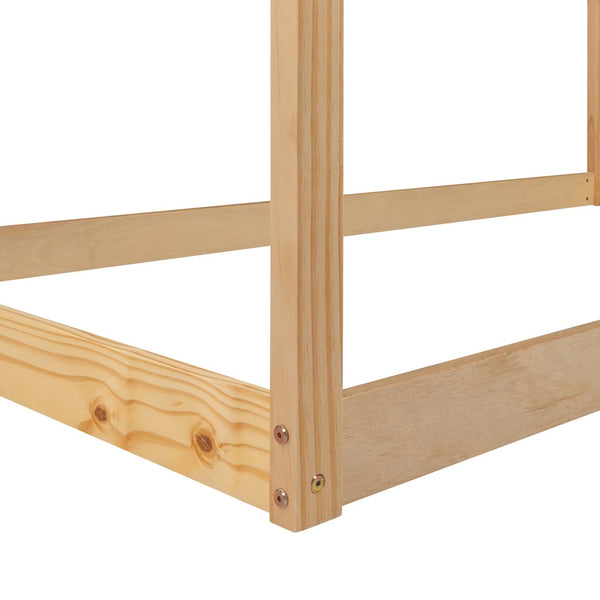HomeRoots Natural Wood Twin House Bed Frame - Stylish, Durable, Modern Farmhouse Design for Kids & Guests 590611
