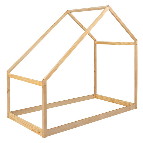 HomeRoots Natural Wood Twin House Bed Frame - Stylish, Durable, Modern Farmhouse Design for Kids & Guests 590611