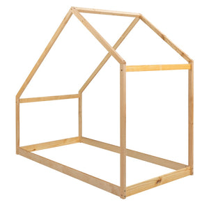 HomeRoots Natural Wood Twin House Bed Frame - Stylish, Durable, Modern Farmhouse Design for Kids & Guests 590611