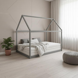 HomeRoots Gray Wood Twin House Bed - Modern Minimalist Design for Cozy Bedrooms, Durable & Stylish Retreat 590613