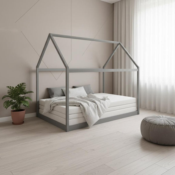 HomeRoots Gray Wood Twin House Bed - Modern Minimalist Design for Cozy Bedrooms, Durable & Stylish Retreat 590613
