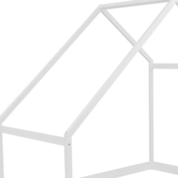 HomeRoots White Wood Twin House Bed Frame for Kids – Modern, Durable Design with Cozy Playful Touch, 300 lbs Capacity 590615
