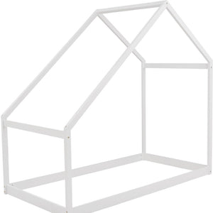HomeRoots White Wood Twin House Bed Frame for Kids – Modern, Durable Design with Cozy Playful Touch, 300 lbs Capacity 590615