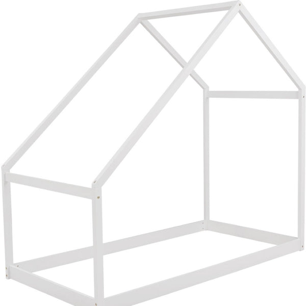 HomeRoots White Wood Twin House Bed Frame for Kids – Modern, Durable Design with Cozy Playful Touch, 300 lbs Capacity 590615