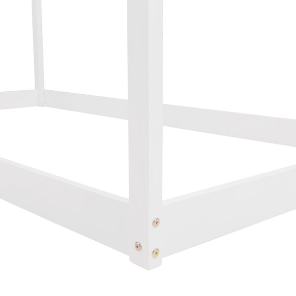 HomeRoots White Wood Twin House Bed Frame for Kids – Modern, Durable Design with Cozy Playful Touch, 300 lbs Capacity 590615