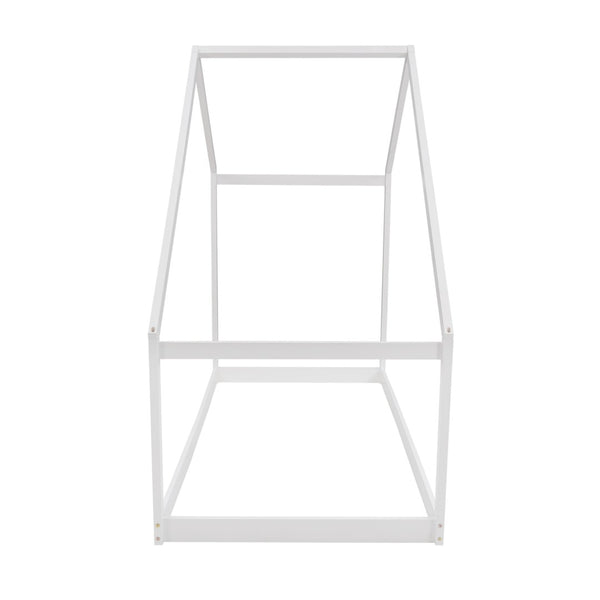 HomeRoots White Wood Twin House Bed Frame for Kids – Modern, Durable Design with Cozy Playful Touch, 300 lbs Capacity 590615