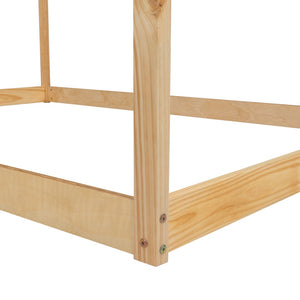 HomeRoots Natural Wood Full House Bed Frame – Modern Design, Durable Construction, Perfect for Cozy Bedrooms 590617