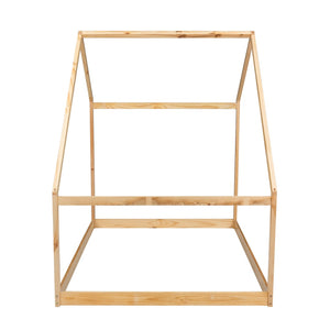 HomeRoots Natural Wood Full House Bed Frame – Modern Design, Durable Construction, Perfect for Cozy Bedrooms 590617