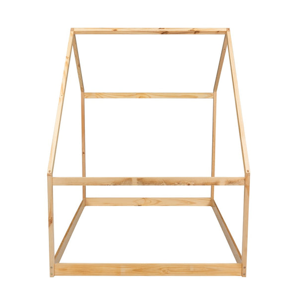 HomeRoots Natural Wood Full House Bed Frame – Modern Design, Durable Construction, Perfect for Cozy Bedrooms 590617
