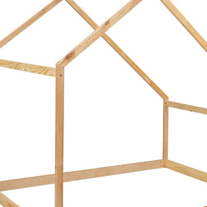 HomeRoots Natural Wood Full House Bed Frame – Modern Design, Durable Construction, Perfect for Cozy Bedrooms 590617