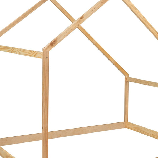 HomeRoots Natural Wood Full House Bed Frame – Modern Design, Durable Construction, Perfect for Cozy Bedrooms 590617
