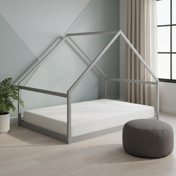 HomeRoots Gray Wood Full House Bed – Modern Design, Sturdy Frame, and Stylish Support for Every Bedroom Decor 590619