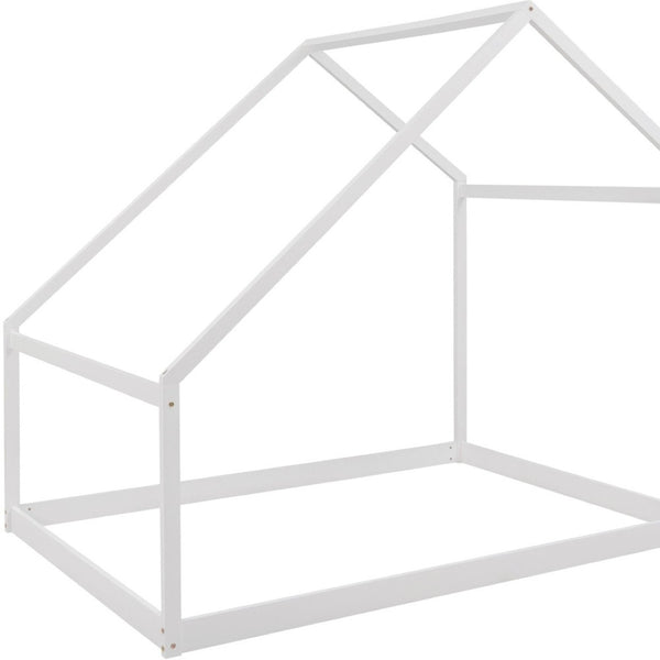 HomeRoots White Wood Full House Bed – Modern Sturdy Frame for Serene Bedrooms, Supports Up to 300 lbs, No Box Spring 590621