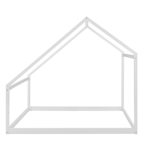 HomeRoots White Wood Full House Bed – Modern Sturdy Frame for Serene Bedrooms, Supports Up to 300 lbs, No Box Spring 590621