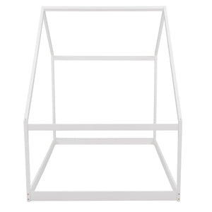HomeRoots White Wood Full House Bed – Modern Sturdy Frame for Serene Bedrooms, Supports Up to 300 lbs, No Box Spring 590621