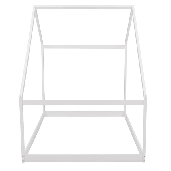 HomeRoots White Wood Full House Bed – Modern Sturdy Frame for Serene Bedrooms, Supports Up to 300 lbs, No Box Spring 590621