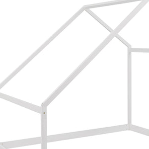 HomeRoots White Wood Full House Bed – Modern Sturdy Frame for Serene Bedrooms, Supports Up to 300 lbs, No Box Spring 590621