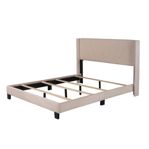 HomeRoots Beige Tufted Upholstered Queen Bed Frame - Elegant Design with Sturdy Platform Support & Modern Style 590625
