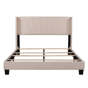 HomeRoots Beige Tufted Upholstered Queen Bed Frame - Elegant Design with Sturdy Platform Support & Modern Style 590625