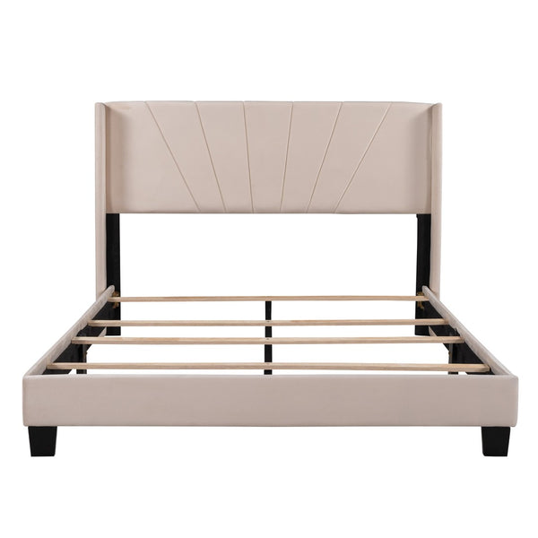 HomeRoots Beige Tufted Upholstered Queen Bed Frame - Elegant Design with Sturdy Platform Support & Modern Style 590625