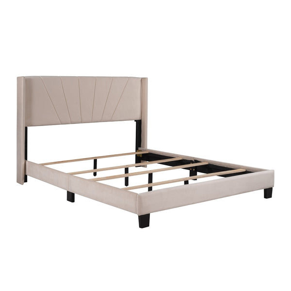 HomeRoots Beige Tufted Upholstered Queen Bed Frame - Elegant Design with Sturdy Platform Support & Modern Style 590625