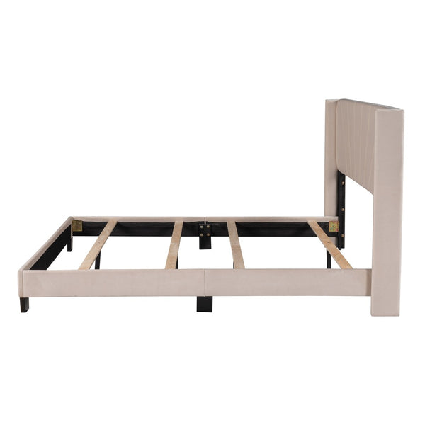 HomeRoots Beige Tufted Upholstered Queen Bed Frame - Elegant Design with Sturdy Platform Support & Modern Style 590625
