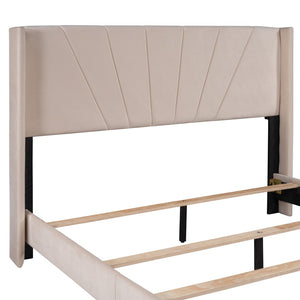 HomeRoots Beige Tufted Upholstered Queen Bed Frame - Elegant Design with Sturdy Platform Support & Modern Style 590625