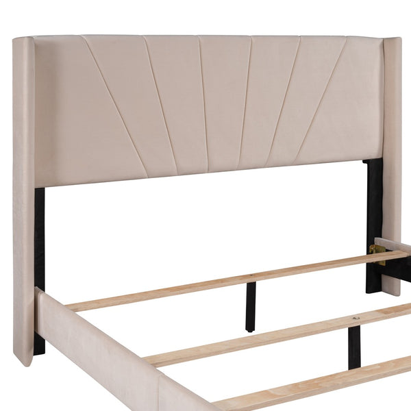 HomeRoots Beige Tufted Upholstered Queen Bed Frame - Elegant Design with Sturdy Platform Support & Modern Style 590625