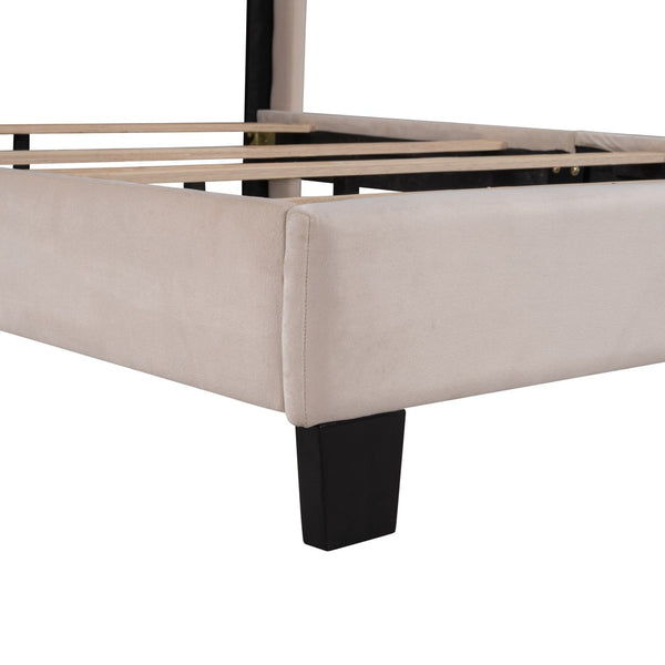 HomeRoots Beige Tufted Upholstered Queen Bed Frame - Elegant Design with Sturdy Platform Support & Modern Style 590625
