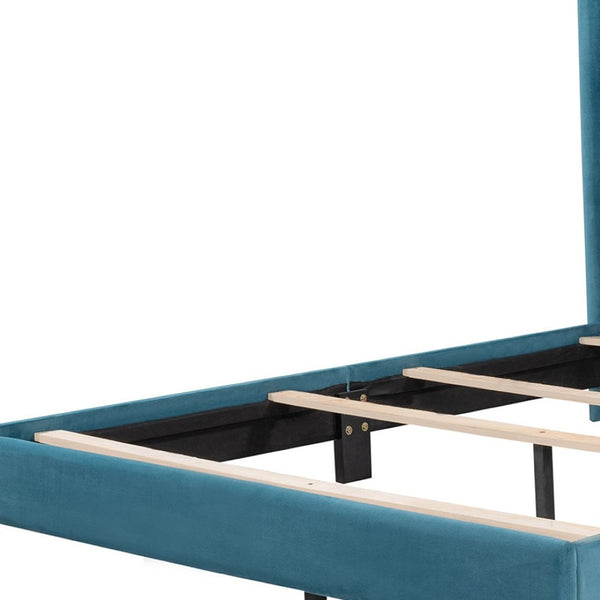 HomeRoots Blue Tufted Upholstered Queen Bed Frame – Elegant Design, Plush Comfort, and Sturdy Support for Your Bedroom 590627