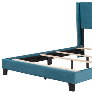 HomeRoots Blue Tufted Upholstered Queen Bed Frame – Elegant Design, Plush Comfort, and Sturdy Support for Your Bedroom 590627