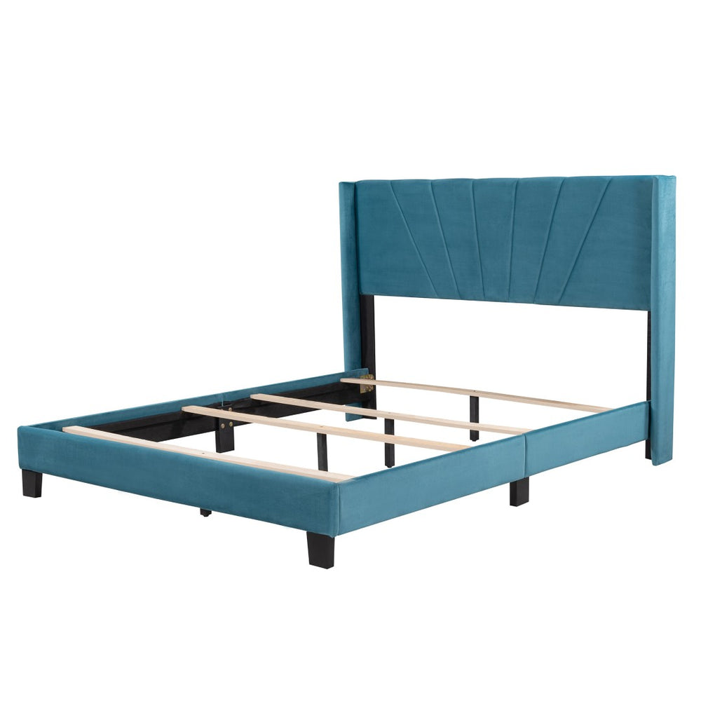 HomeRoots Blue Tufted Upholstered Queen Bed Frame – Elegant Design, Plush Comfort, and Sturdy Support for Your Bedroom 590627