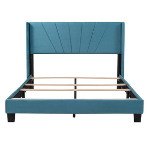 HomeRoots Blue Tufted Upholstered Queen Bed Frame – Elegant Design, Plush Comfort, and Sturdy Support for Your Bedroom 590627