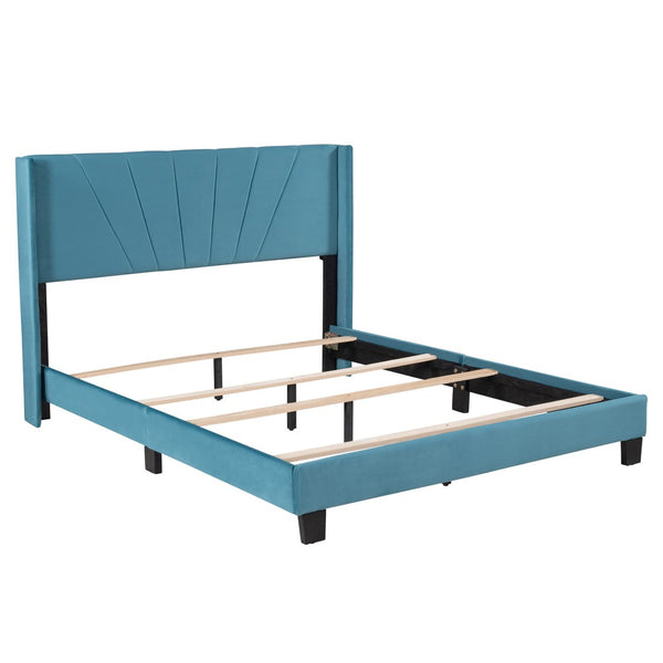 HomeRoots Blue Tufted Upholstered Queen Bed Frame – Elegant Design, Plush Comfort, and Sturdy Support for Your Bedroom 590627