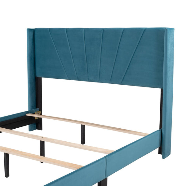 HomeRoots Blue Tufted Upholstered Queen Bed Frame – Elegant Design, Plush Comfort, and Sturdy Support for Your Bedroom 590627