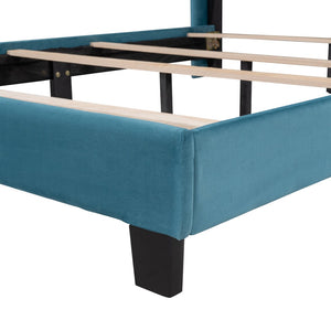 HomeRoots Blue Tufted Upholstered Queen Bed Frame – Elegant Design, Plush Comfort, and Sturdy Support for Your Bedroom 590627