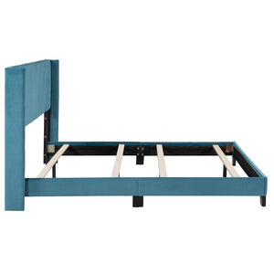 HomeRoots Blue Tufted Upholstered Queen Bed Frame – Elegant Design, Plush Comfort, and Sturdy Support for Your Bedroom 590627