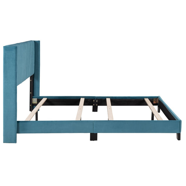 HomeRoots Blue Tufted Upholstered Queen Bed Frame – Elegant Design, Plush Comfort, and Sturdy Support for Your Bedroom 590627