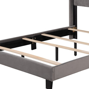 HomeRoots Gray Tufted Upholstered Queen Bed Frame – Elegant Modern Design with Supportive Platform and Slats 590629