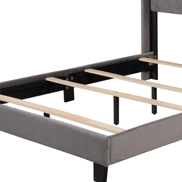 HomeRoots Gray Tufted Upholstered Queen Bed Frame – Elegant Modern Design with Supportive Platform and Slats 590629