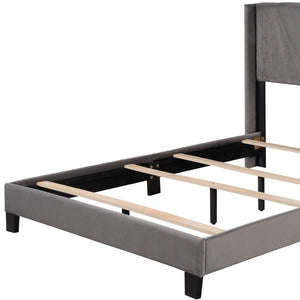 HomeRoots Gray Tufted Upholstered Queen Bed Frame – Elegant Modern Design with Supportive Platform and Slats 590629