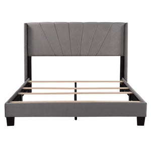 HomeRoots Gray Tufted Upholstered Queen Bed Frame – Elegant Modern Design with Supportive Platform and Slats 590629