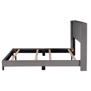 HomeRoots Gray Tufted Upholstered Queen Bed Frame – Elegant Modern Design with Supportive Platform and Slats 590629