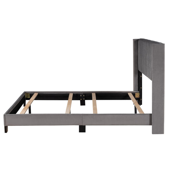 HomeRoots Gray Tufted Upholstered Queen Bed Frame – Elegant Modern Design with Supportive Platform and Slats 590629