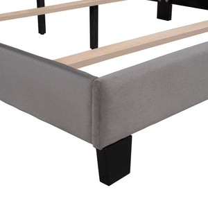 HomeRoots Gray Tufted Upholstered Queen Bed Frame – Elegant Modern Design with Supportive Platform and Slats 590629