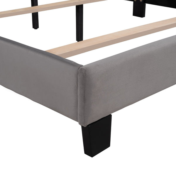 HomeRoots Gray Tufted Upholstered Queen Bed Frame – Elegant Modern Design with Supportive Platform and Slats 590629
