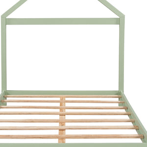 HomeRoots Green Wood Full Bed Frame - Modern Platform Design for a Tranquil Bedroom Oasis, No Box Spring Needed 590633