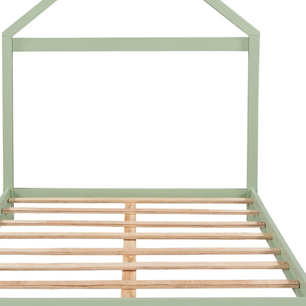 HomeRoots Green Wood Full Bed Frame - Modern Platform Design for a Tranquil Bedroom Oasis, No Box Spring Needed 590633
