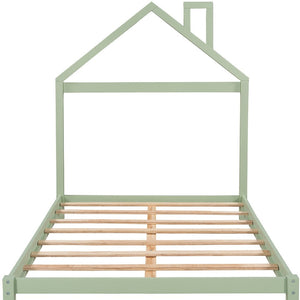 HomeRoots Green Wood Full Bed Frame - Modern Platform Design for a Tranquil Bedroom Oasis, No Box Spring Needed 590633